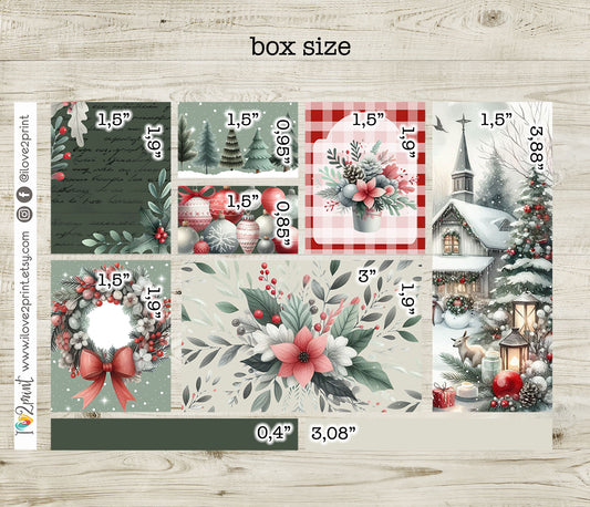 Holidays Flowers Moodboard Stickers - Christmas 1,5" boxes Printable PDF & Cut Files
