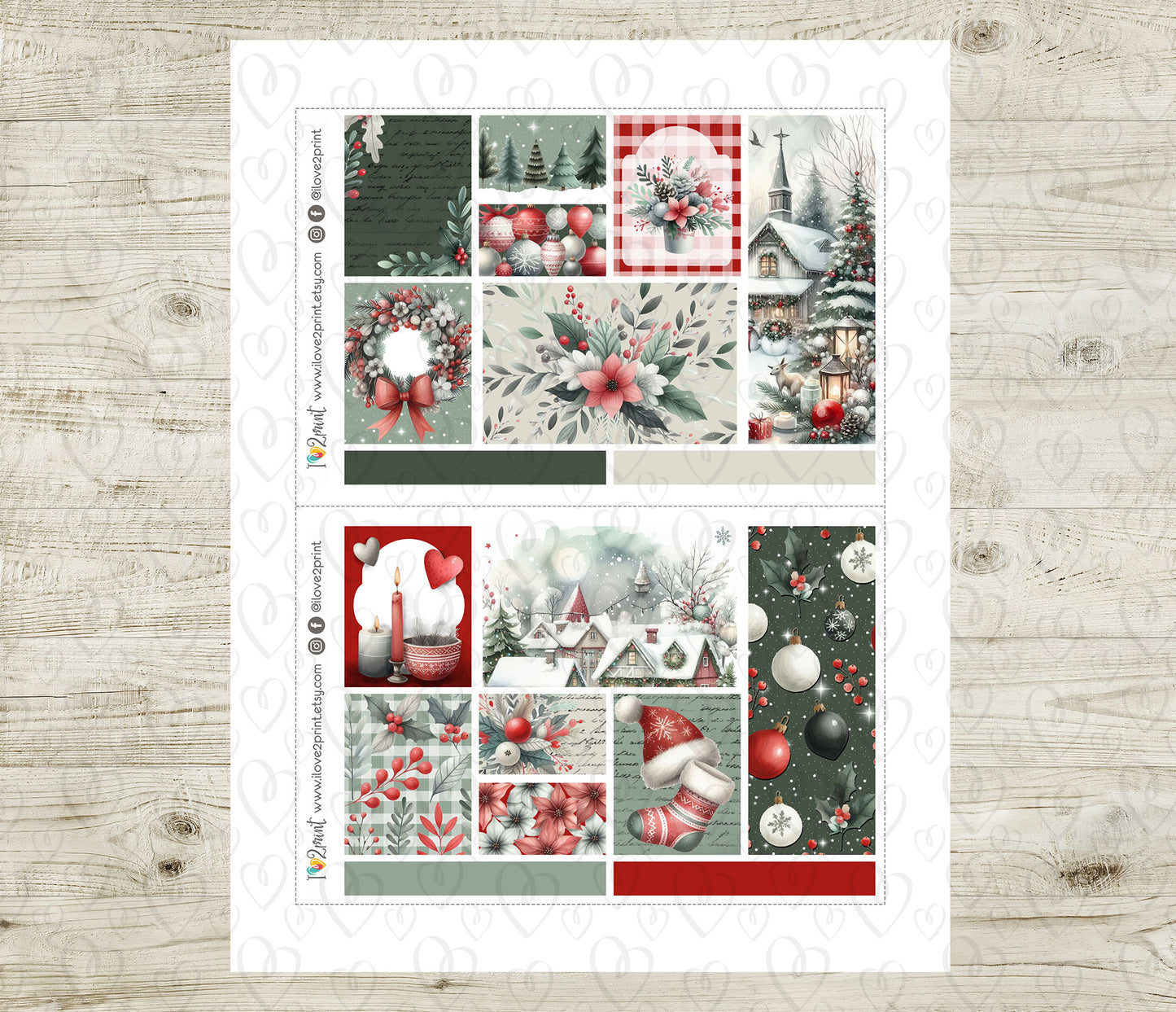 Holidays Flowers Moodboard Stickers - Christmas 1,5" boxes Printable PDF & Cut Files