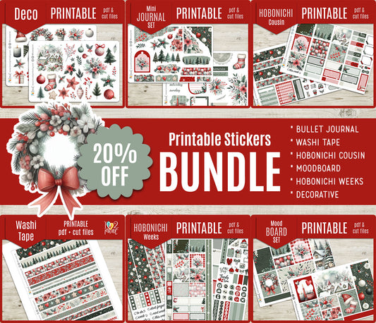 Holidays Flowers – COMPLETE COLLECTION – Christmas Printable Planner Stickers BUNDLE – PDF & Cut Files