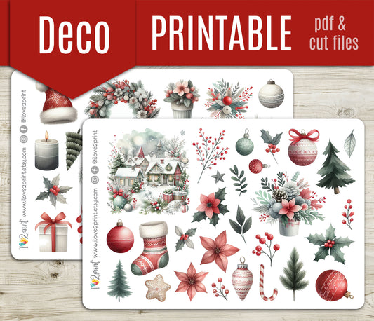 Holidays Flowers – Christmas Decorative Stickers – Printable PDF & Cut Files