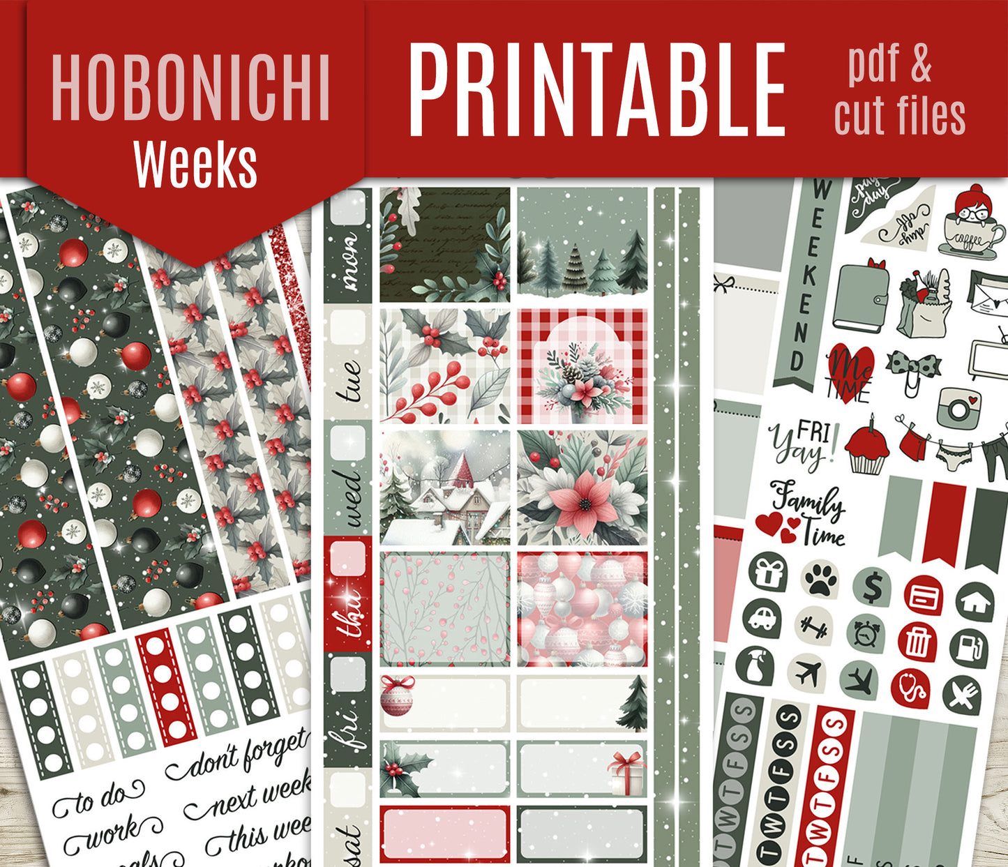 Holidays Flowers Hobonichi Weeks Weekly Kit | Christmas Planner Stickers | Printable & Cut Files