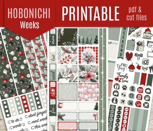 Holidays Flowers Hobonichi Weeks Weekly Kit | Christmas Planner Stickers | Printable & Cut Files