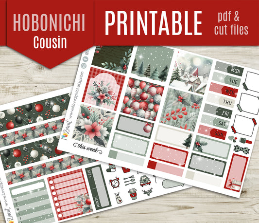 Holidays Flowers Cousin Weekly Kit | Christmas Planner Stickers | A5 Printable & Cut Files