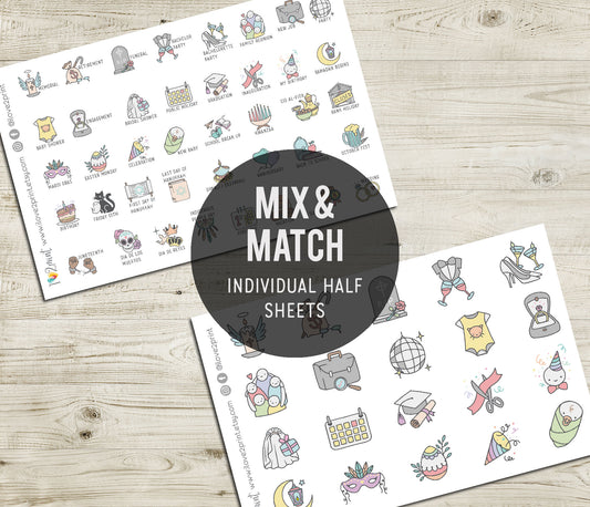 60 Holidays and Life Events Stickers – COLOR Printable Planner Icons - PDF & Cut Files