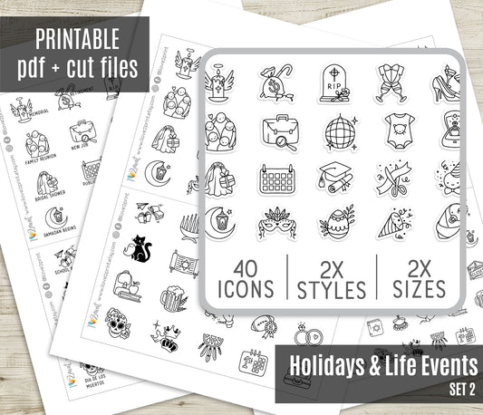 60 Holidays and Life Events Stickers – STAMP Printable Planner Icons - PDF & Cut Files