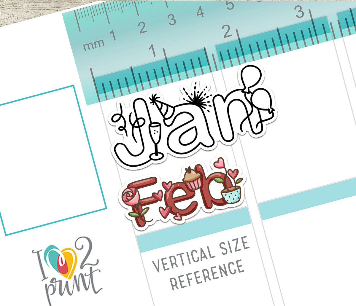 Month Decorated Headers - Printable Planner Stickers –  Functional Set – Instant Download