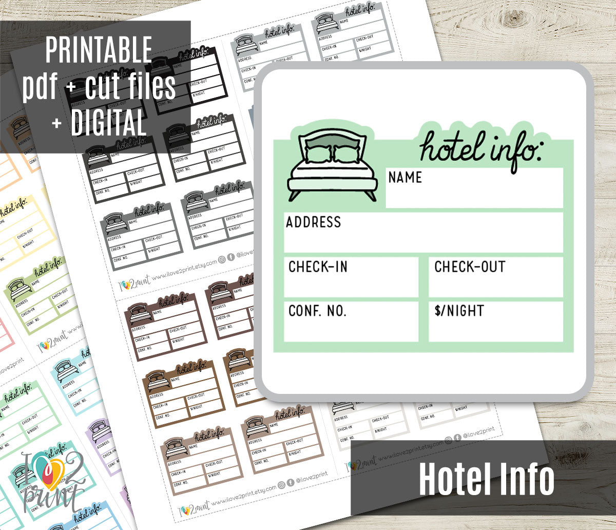 Hotel Info Printable Stickers | 24 Pastel Neutral Colors | Travel Planner