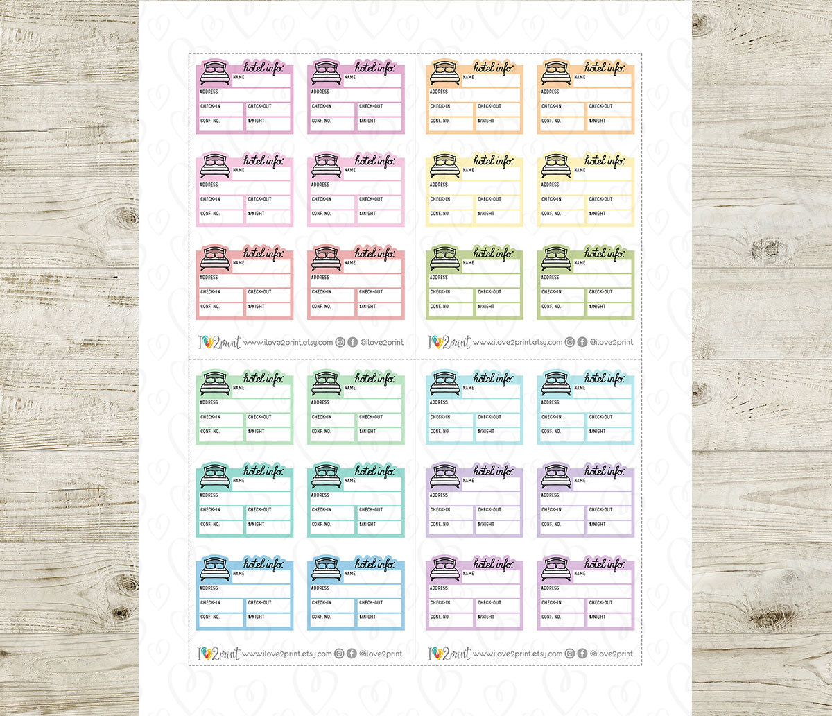 Hotel Info Printable Stickers | 24 Pastel Neutral Colors | Travel Planner