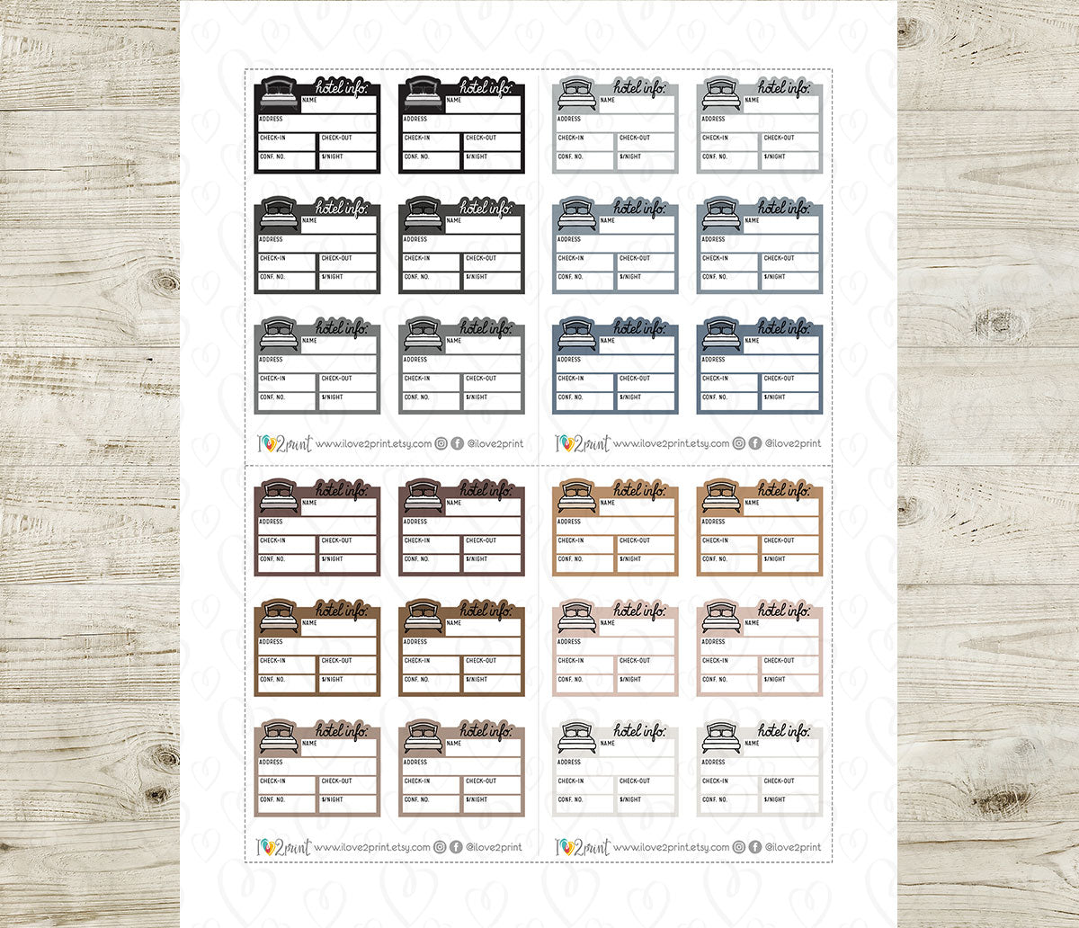 Hotel Info Printable Stickers | 24 Pastel Neutral Colors | Travel Planner