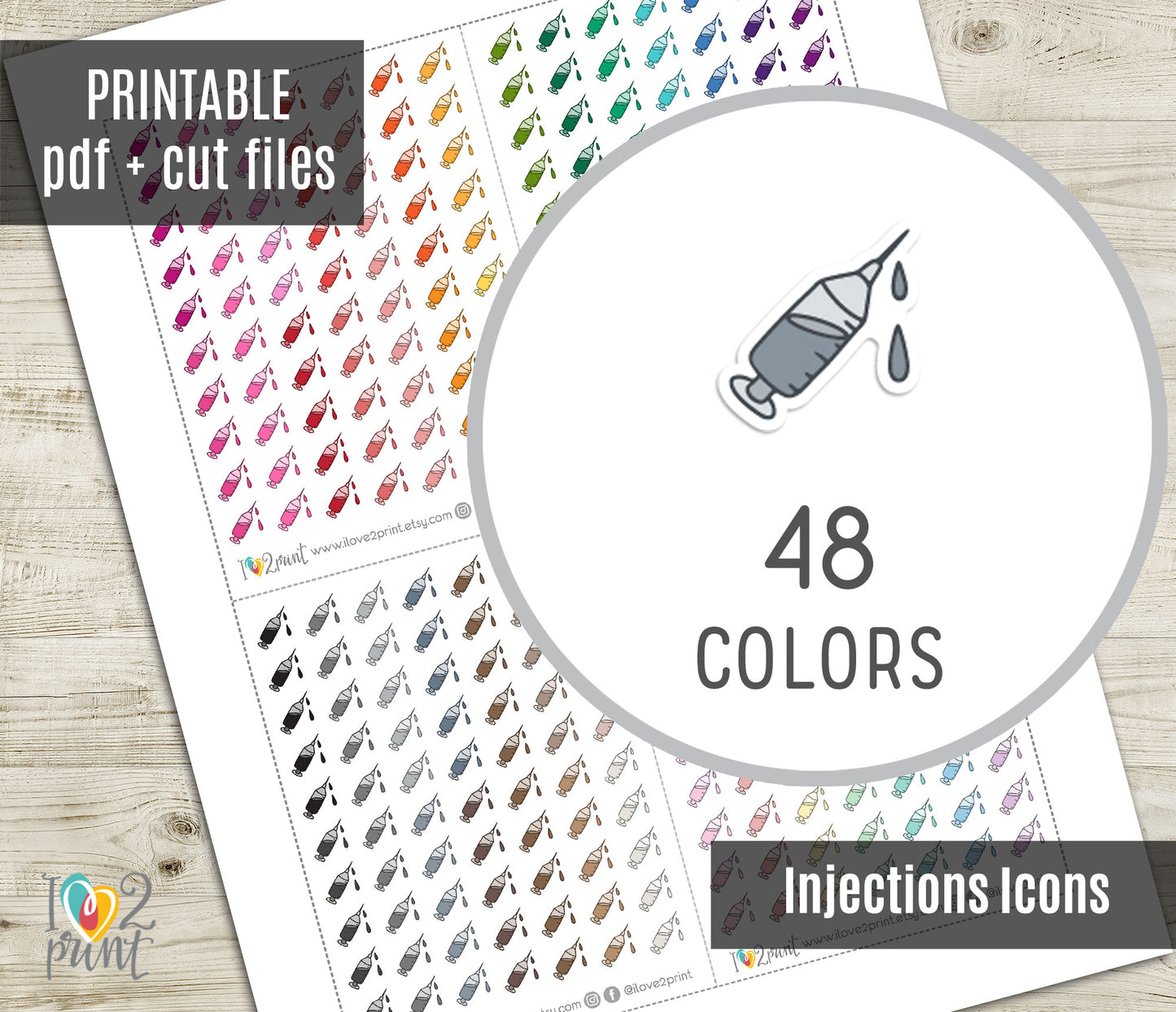 Injections Icons Stickers - Functional Printable Stickers - PDF & Cut Files