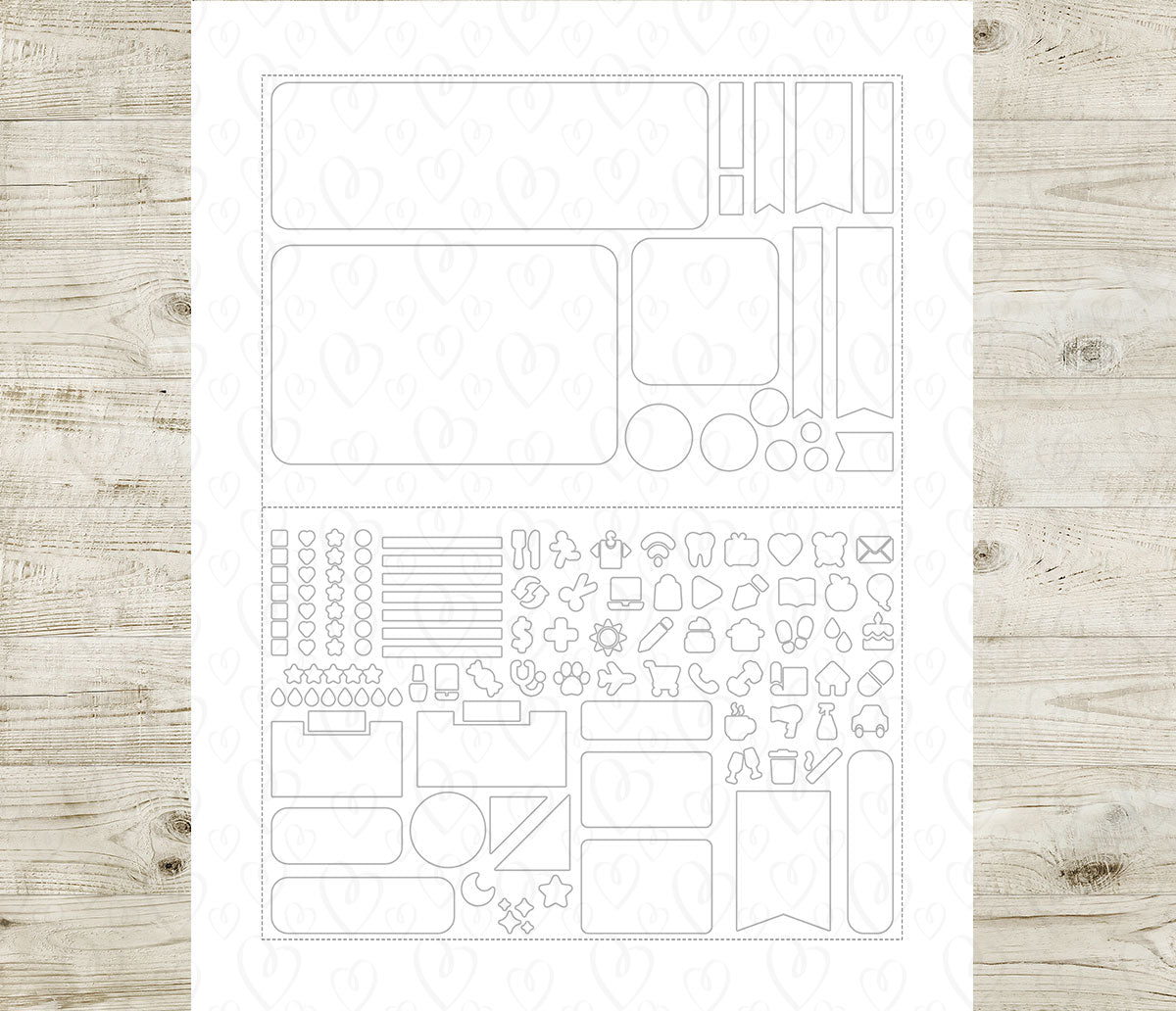 Outlined journal stencil on a white page