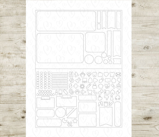 Outlined journal stencil on a white page