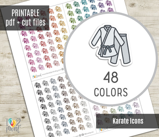 Karate & Kung Fu Icons – Printable Martial Arts Stickers in 48 Colors – PDF & Cut Files
