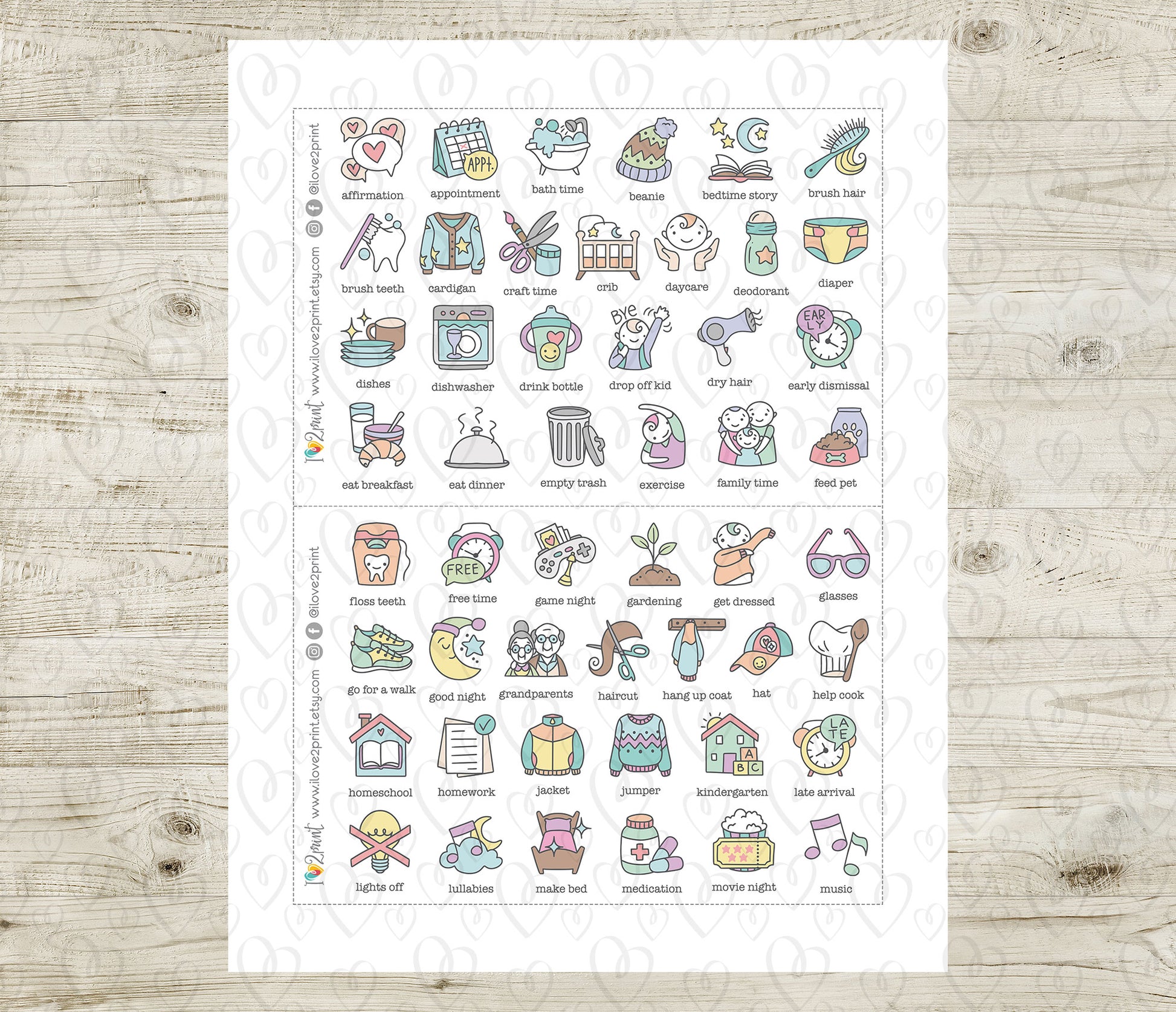 50 Kids Routine Icons Stickers Set1 – Printable Planner Icons (PDF & C ...