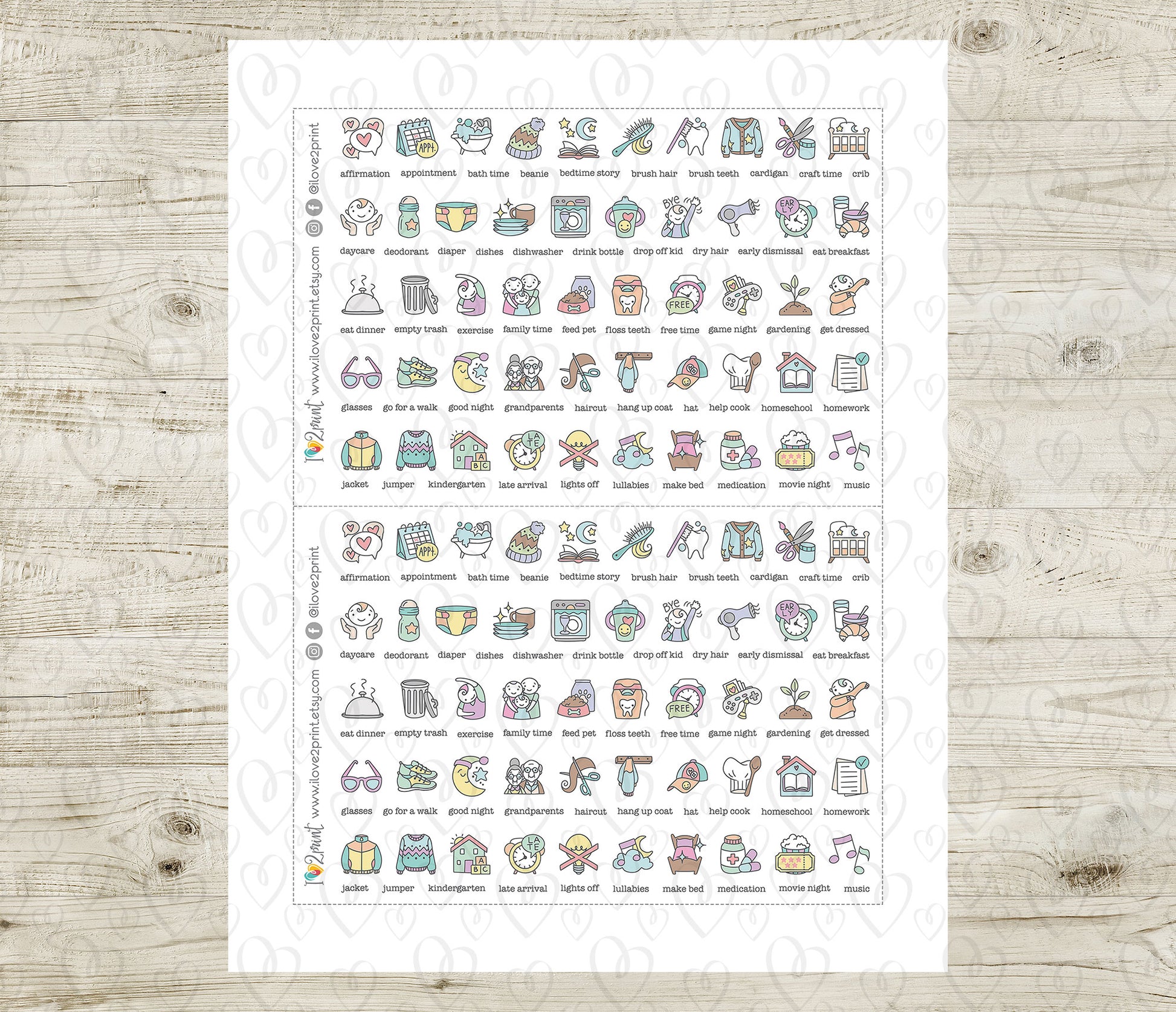 50 Kids Routine Icons Stickers Set1 – Printable Planner Icons (PDF & C ...