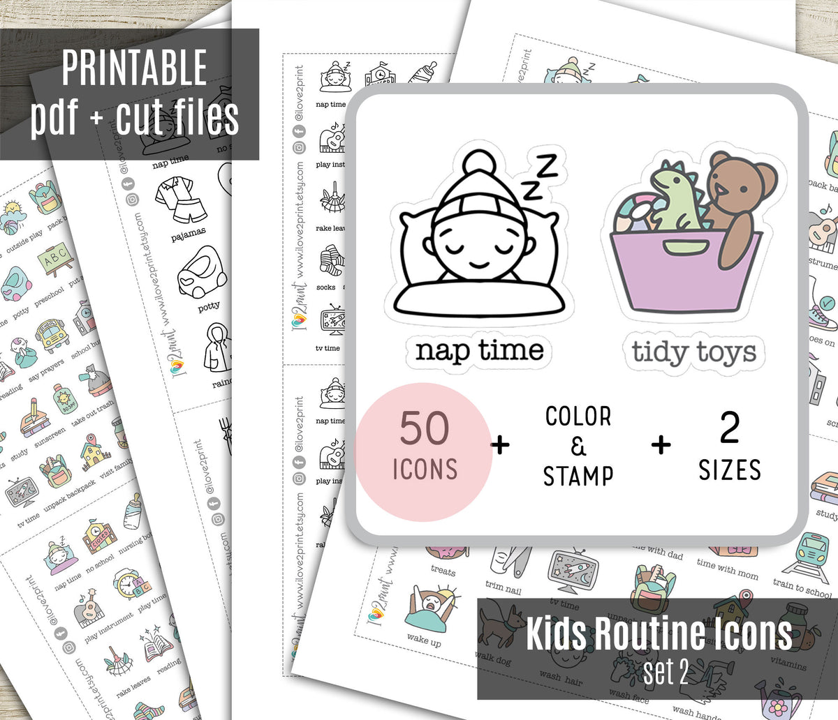 Basic Routine Visual Icons 50 Kids Routine Icons Stickers Set2 – Printable Planner Icons (PDF & C ...