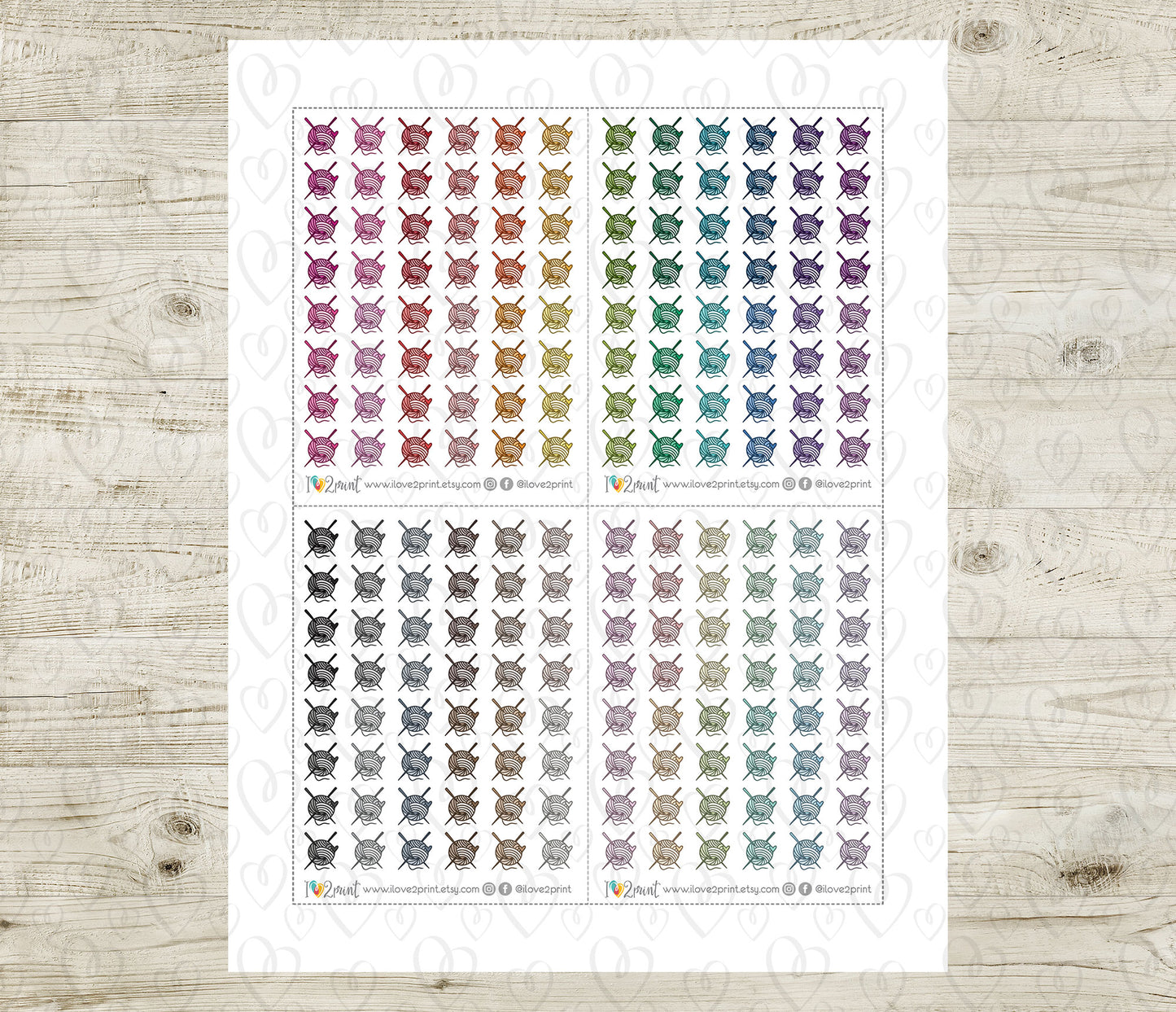 Knit Ball Mini Icons Printable Planner Stickers | 48 Colors | Yarn Craft Labels | PDF Cut Files
