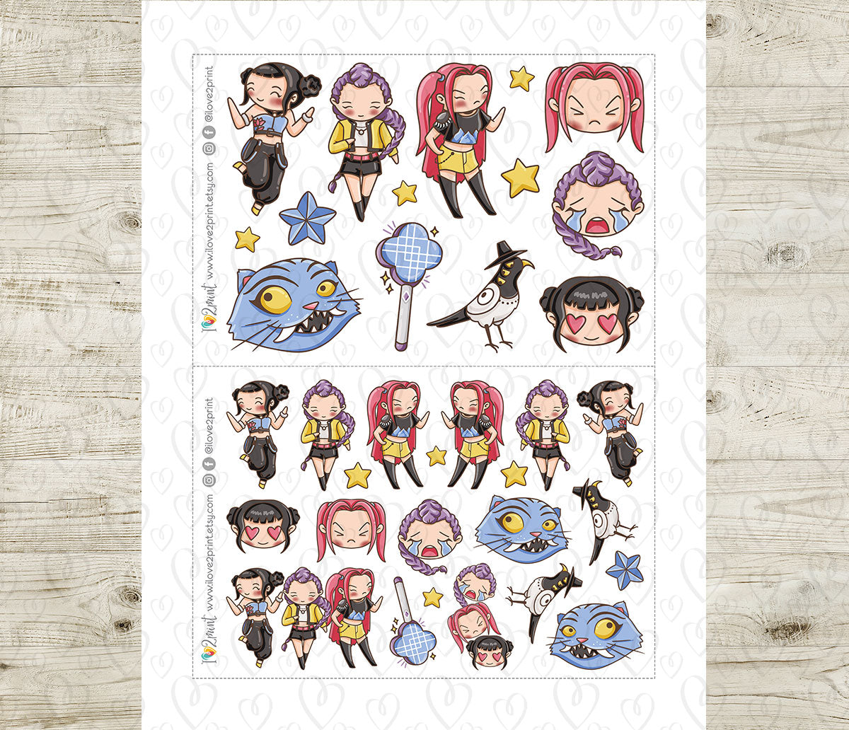KPOP Demon Hunters Fan Art Stickers – Color Printable Set (Elena Style) – PDF & Cut Files