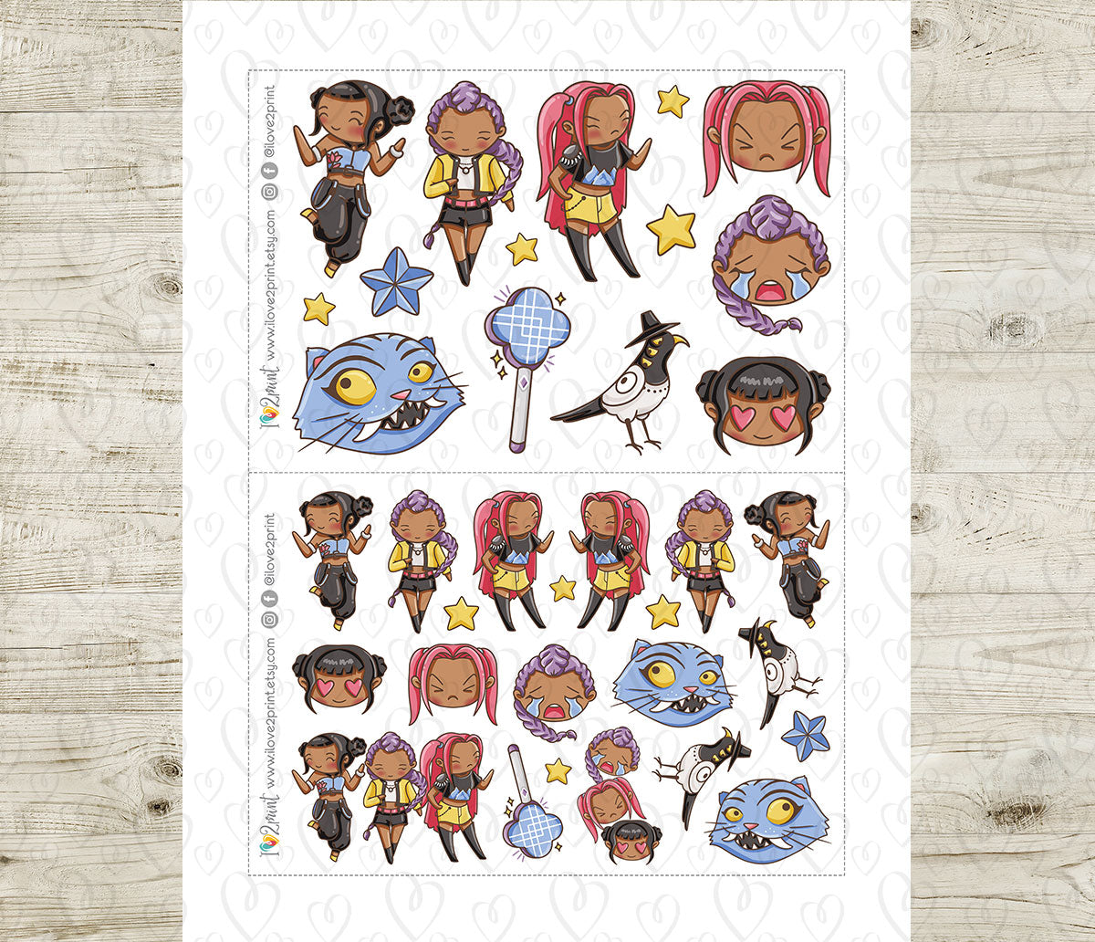 KPOP Demon Hunters Fan Art Stickers – Color Printable Set (Elena Style) – PDF & Cut Files