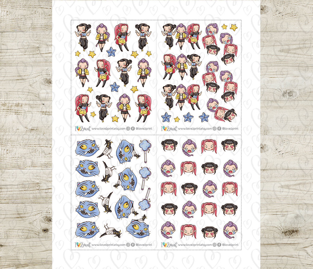 KPOP Demon Hunters Fan Art Stickers – Color Printable Set (Elena Style) – PDF & Cut Files