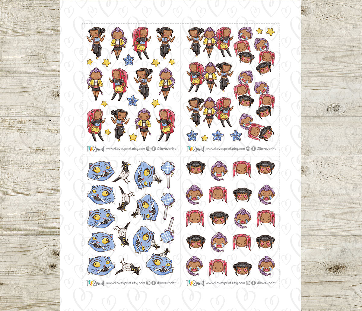 KPOP Demon Hunters Fan Art Stickers – Color Printable Set (Elena Style) – PDF & Cut Files
