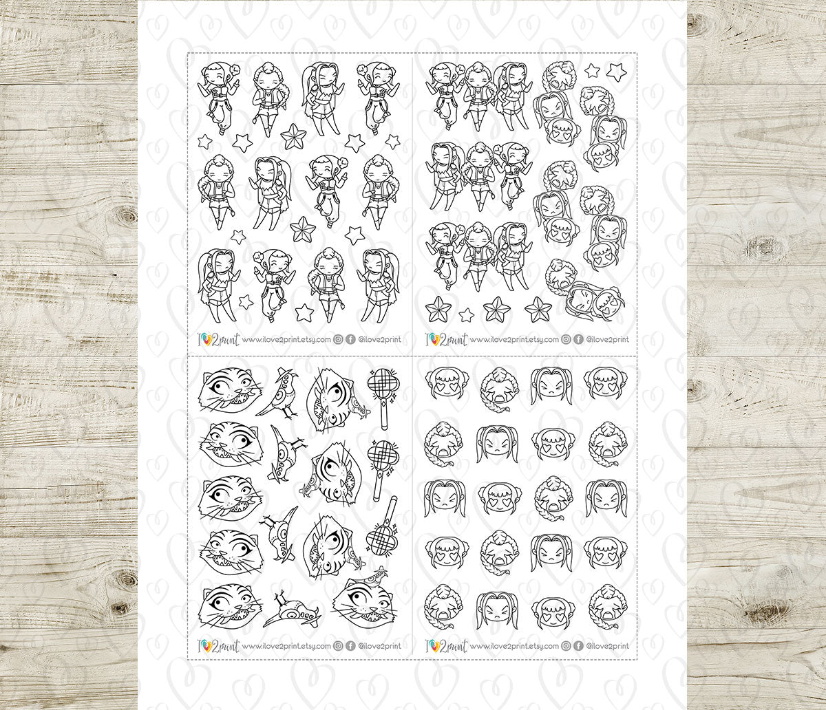 KPOP Demon Hunters Fan Art Stickers – Doodle Printable Set (Elena Style) – PDF & Cut Files