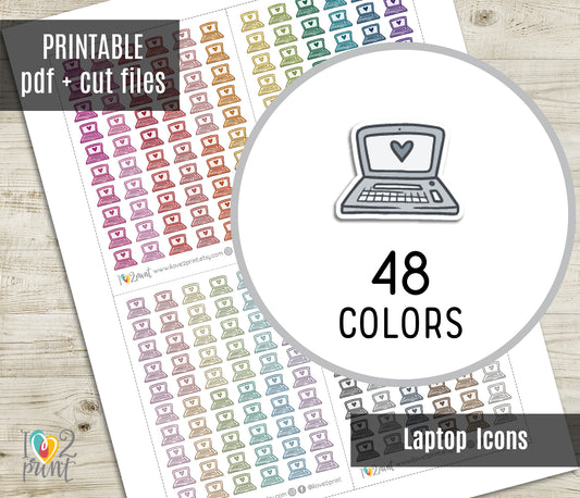 Laptop Icons Stickers - Functional Printable Stickers - Instant Download