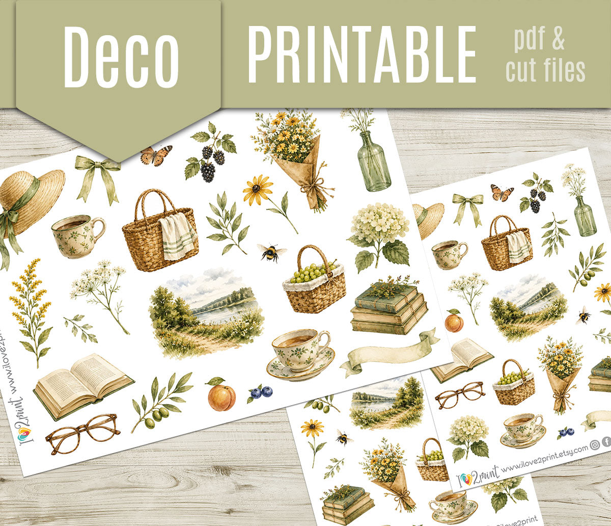 Late Summer Decorative Printable Stickers | Golden Hour Farewell | PDF Cut Files | Instant Download