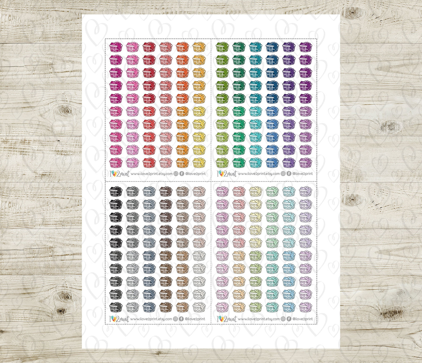 Laundry Basket Mini Icons Printable Planner Stickers | 48 Colors | Wash Day Labels | PDF Cut Files