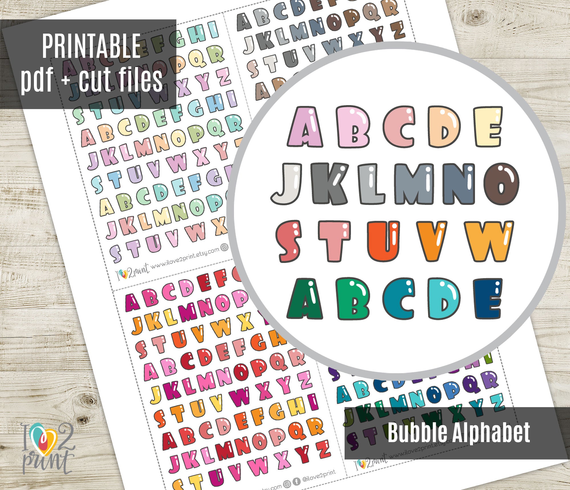Printable Bubble Font Alphabet Planner Stickers - PDF & Cut Files ...