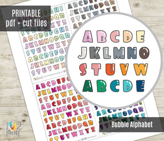 Printable Bubble Font Alphabet Planner Stickers - PDF & Cut Files