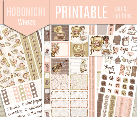 Light Academia Stickers - Hobonichi Weeks - Printable PDF & Cut Files