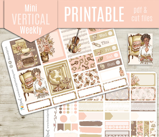 Light Academia Mini Weekly Stickers - Printable PDF & Cut Files