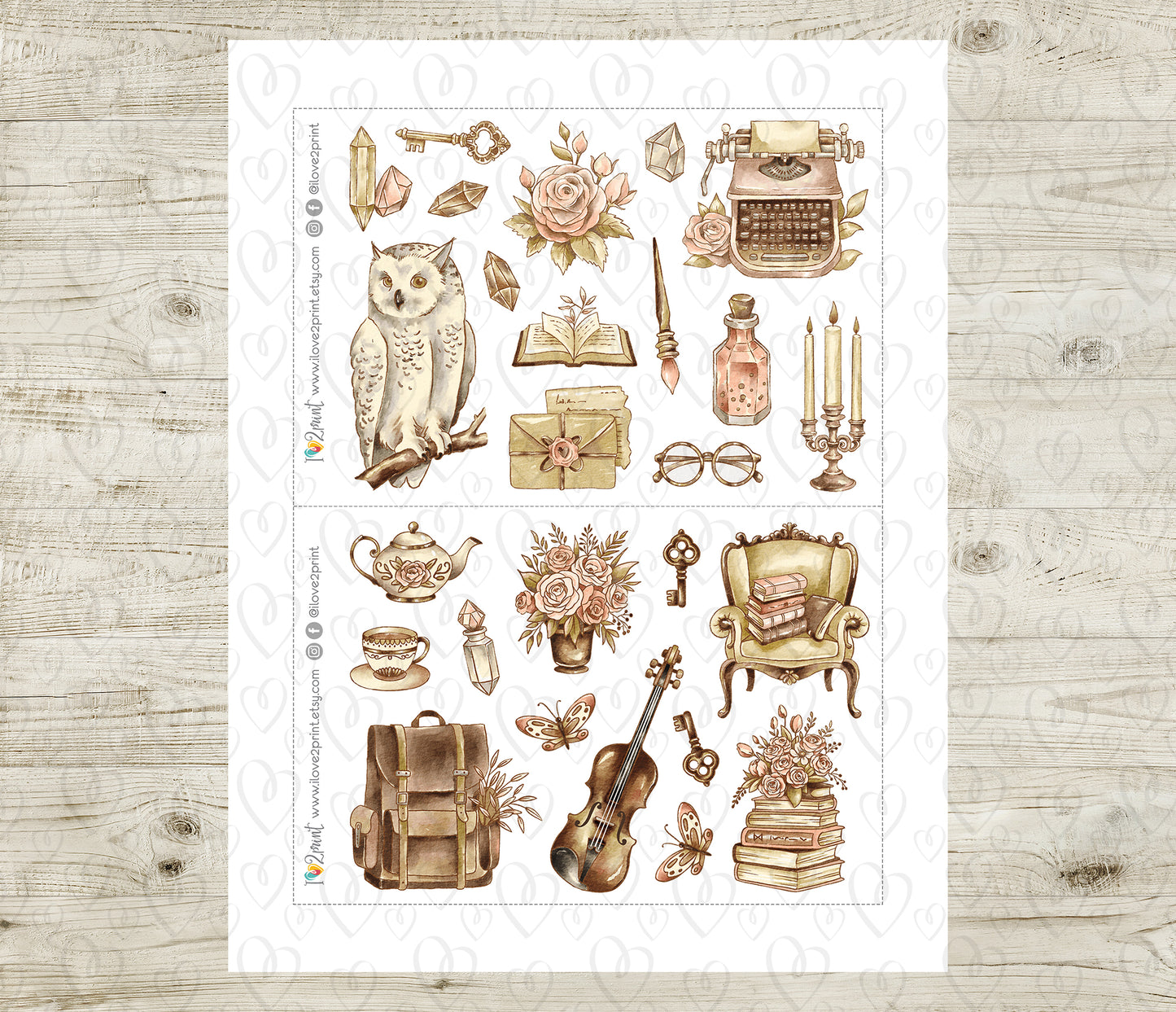 Light Academia Decorative Stickers - Printable PDF & Cut Files