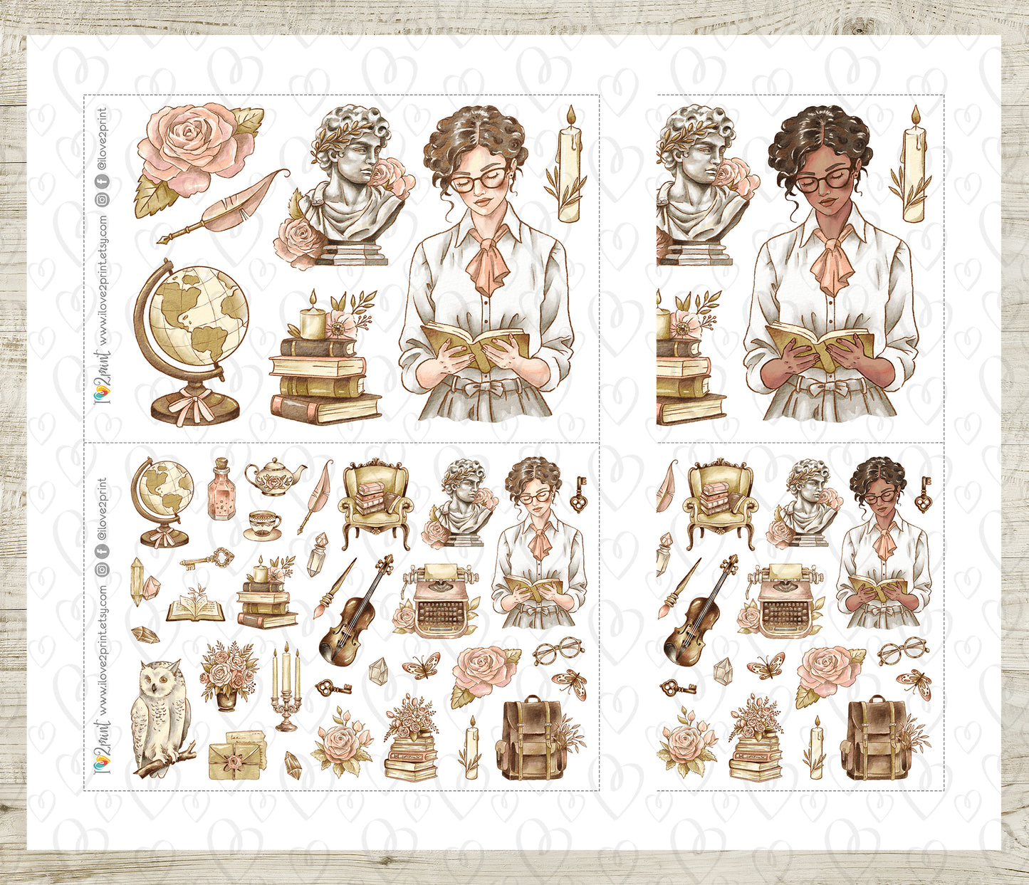 Light Academia Decorative Stickers - Printable PDF & Cut Files