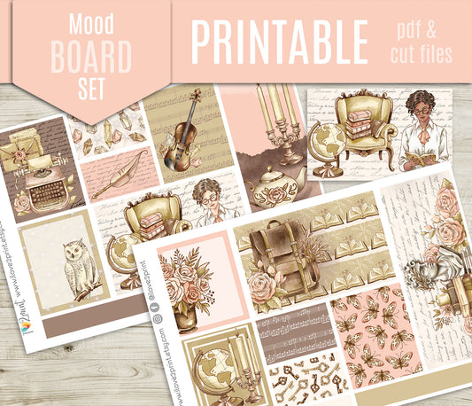 Light Academia Moodboard Stickers - Printable PDF & Cut Files