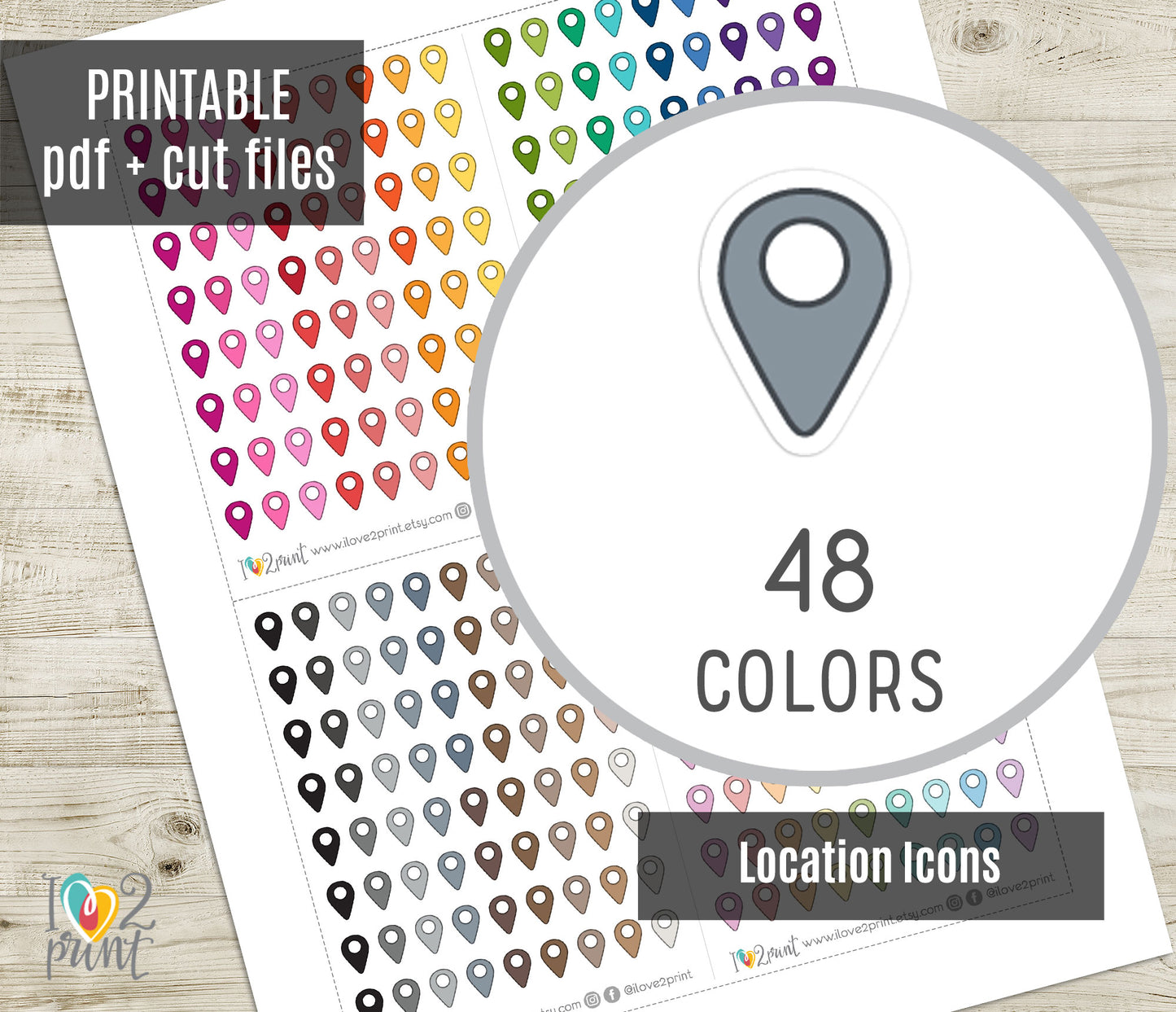 Location Icons Stickers - Functional Printable Stickers - PDF & Cut Files
