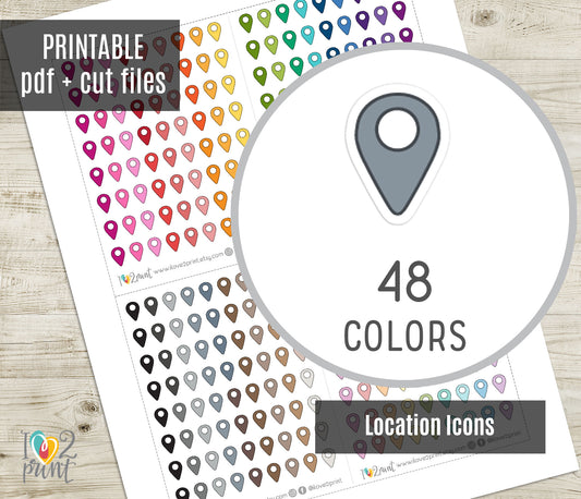 Location Icons Stickers - Functional Printable Stickers - Instant Download