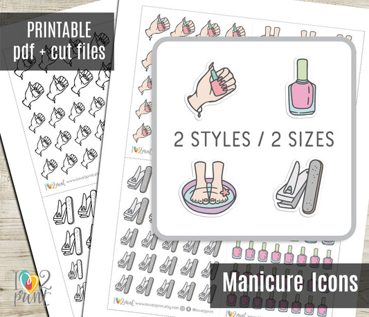 Manicure Icons Stickers Set  - Functional Printable Stickers - PDF & Cut Files