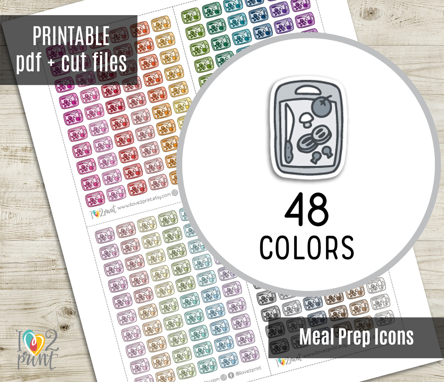 Meal Prep Icons Stickers - Functional Printable Stickers - PDF & Cut Files