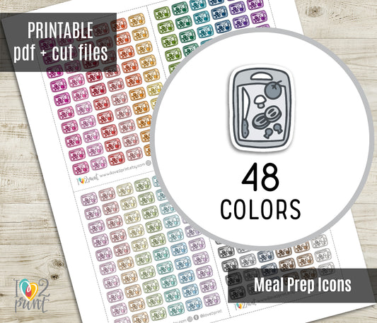 Meal Prep Icons Stickers - Functional Printable Stickers - PDF & Cut Files