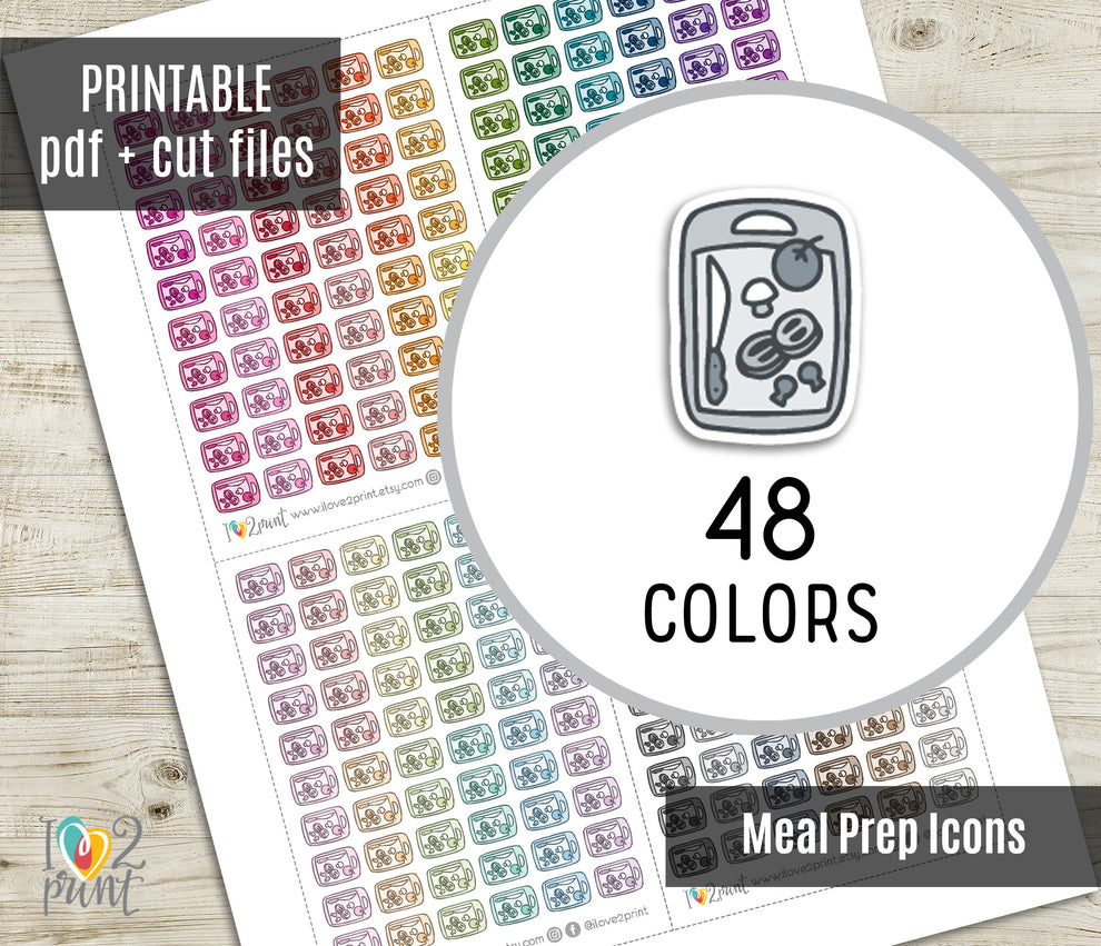 Meal Prep Icons Stickers - Functional Printable Stickers - PDF & Cut F ...