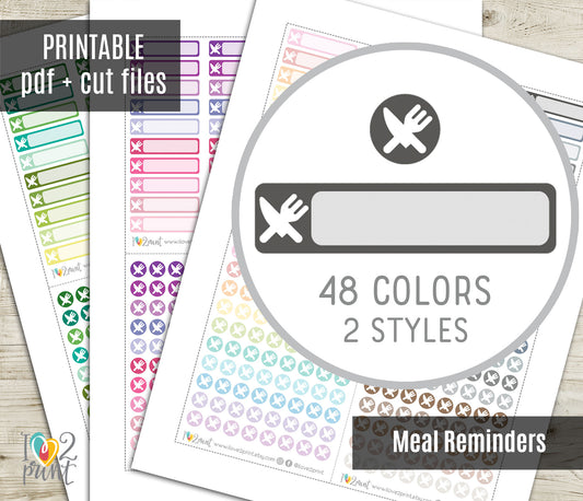 Meal Plan Stickers – Cutlery Reminders – Printable Planner Stickers – PDF & Cut Files