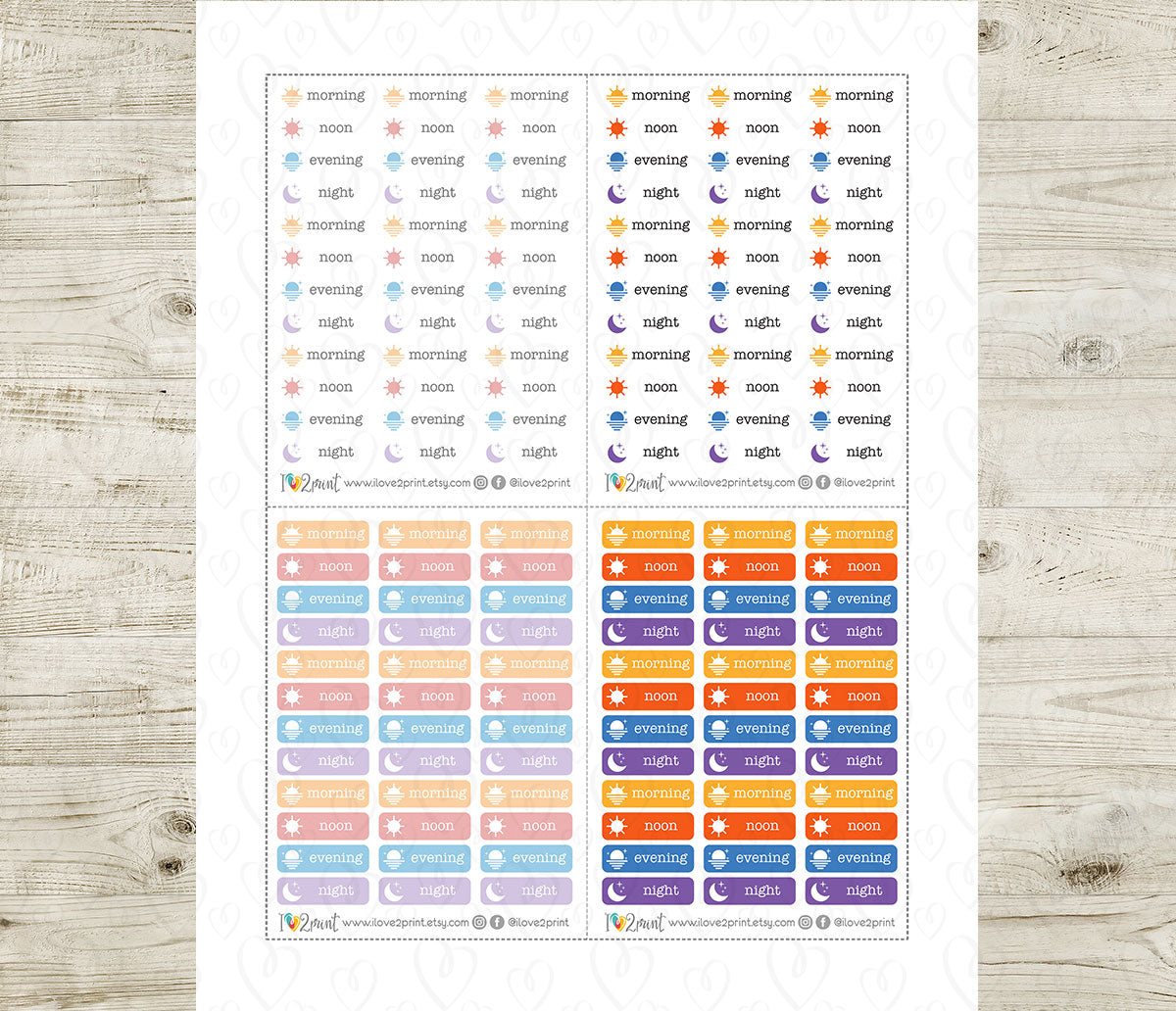 Medication Schedule Printable Planner Stickers | Morning Noon Evening Night | 8 Colors | PDF