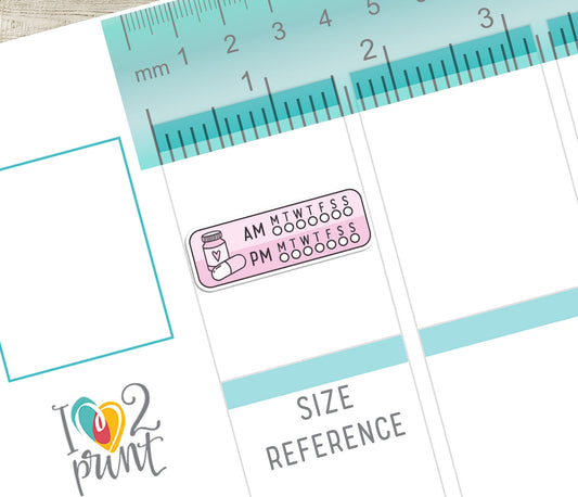 Medication Tracker AM / PM Color Printable Planner Stickers  - PDF & Cut Files