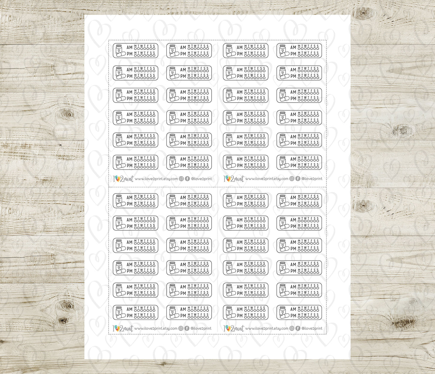 Medication Tracker AM / PM Stamp Printable Planner Stickers - PDF & Cut Files