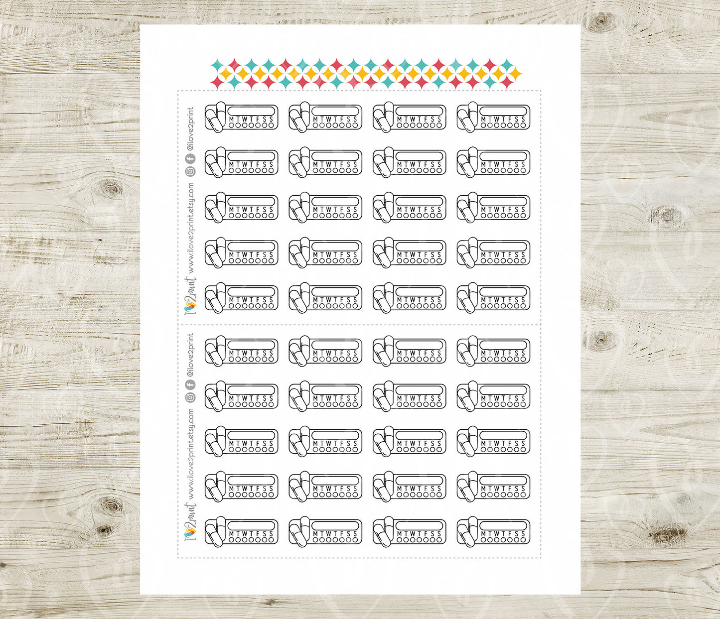 Medicine Tracker Printable Planner Stickers - PDF & Cut Files