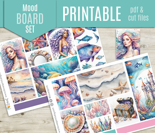 Under the Sea Moodboard Stickers – 1.5" Decorative Boxes for Vertical Planners – Printable PDF + Cut Files