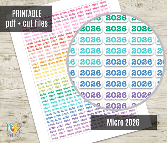 Micro 2026 Printable Planner Stickers –  Functional Set – Instant Download