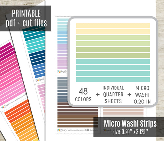 Micro colorful Washi Stripes - Printable Planner Stickers  - PDF & Cut Files